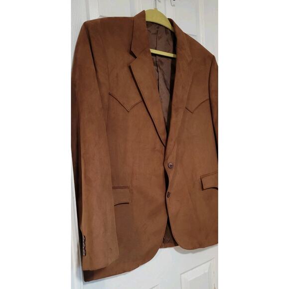 Circle S Mens Faux Suede Blazer Sz 46R 2 Button Blazer Sport Coat Jacket Brown - Picture 2 of 9